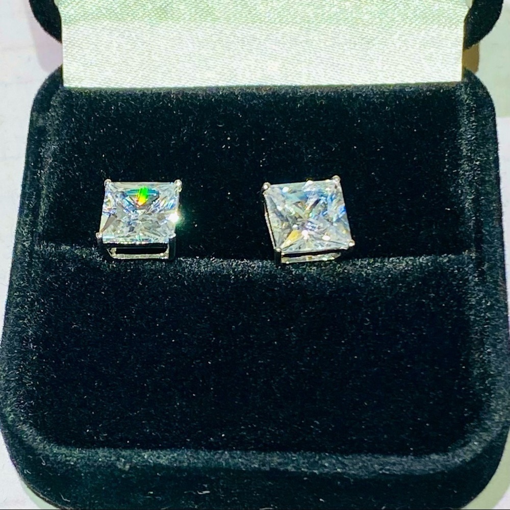 2 Karat Princess Cut Zircon Sterling Silver Earrings
